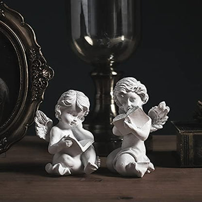 Cherubs Angels Resin Garden Statue Figurine , Adorable Angel Sculpture Memorial Statue, Indoor Outdoor Home Garden Decoration (Reading Cherub)