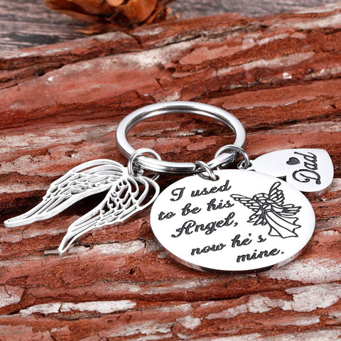 Loss of Dad Memorial Gifts Keychain Remembrance Gifts Honor Gifts in Memory of Father Family Dad Grandpa Loss Pass Away Memorial Sympathy Funeral Gifts Jewelry I Used to Be His Angel Now He’S Mine