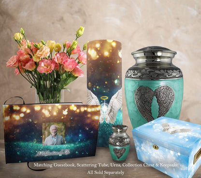 Angel of Mine (Blue) Cremation Urn Memorial Collection Chest with Lock and Key, Cremation Urns for Adult Ashes, Urns for Human Ashes Adult or Child