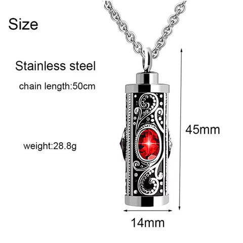 Crystal Stainless Steel Cylinder Cremation Urn Ashes Pendant Necklace Birthstone Memorial Jewelry for Human Dropshipping