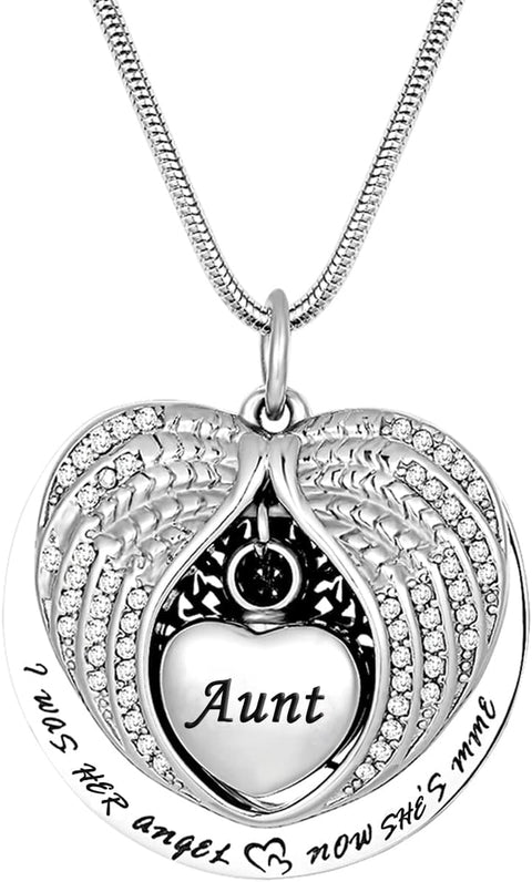 Tree of Life Urn Necklace -Angel Wing Diamond Cremation Jewelry Keepsake Memorial Pendant