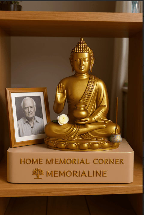 Golden Buddha Memorial Statue with Photo Frame - Memorialine