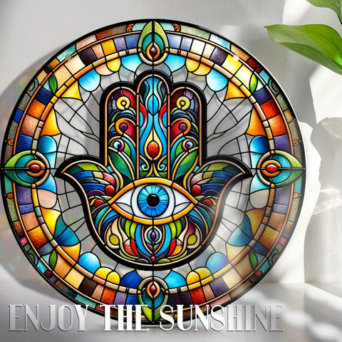 Guardian Hand Suncatcher,Islam Decor,Hamsa Stained Window Hangings,Hamsa Suncatchers for Windows Amulet Meditation Home Decor - Memorialine