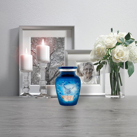 Handcrafted Blue Dove Keepsake Urn – Aluminum Mini Urn for Ashes - Memorialine