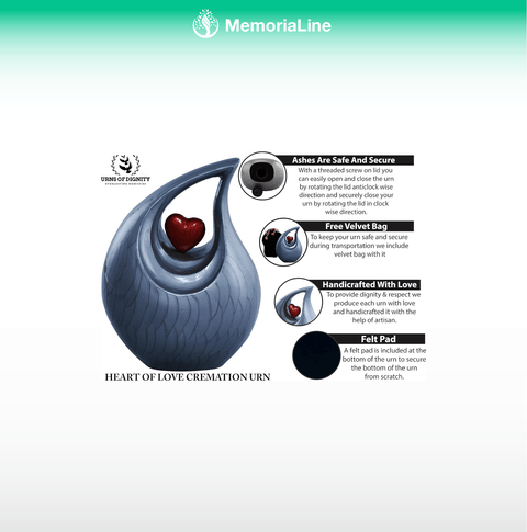 Heart of Love Adult Cremation Urn – Elegant Grey Memorial Urn for Ashes - Memorialine