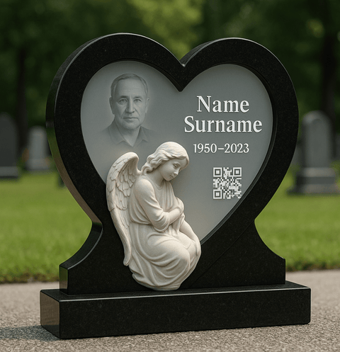 Heart - Shaped Memorial Plaque with Angel and QR Code - Memorialine