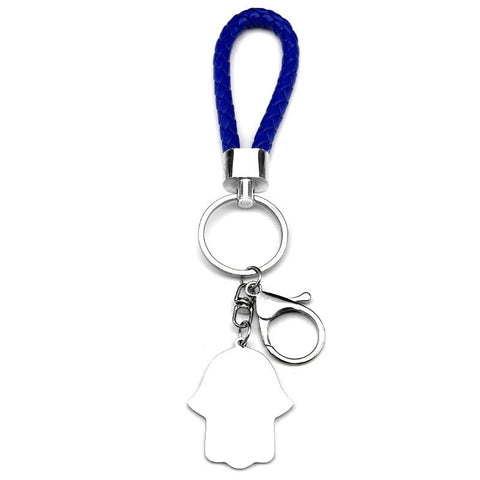 Hebrew Judaism Hexagram Jewish Hamsa Hand Fish Eyes Key Chain Stainless Steel Blue Color David Star Hand of Fatima Jewelry - Memorialine