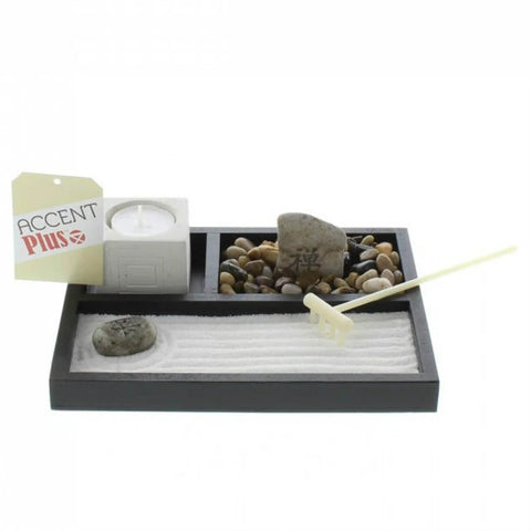 Home Decorative Zen Garden with Candle Holder - Wood - Memorialine