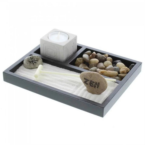 Home Decorative Zen Garden with Candle Holder - Wood - Memorialine