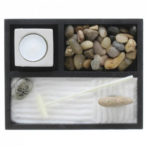 Home Decorative Zen Garden with Candle Holder - Wood - Memorialine