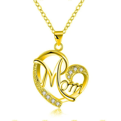 Huitan Mother'S Day Necklace for Mom Luxury Trendy Craved Pendant Necklace Pink Flower Aesthetic Neck Accessories Love Jewelry - Memorialine