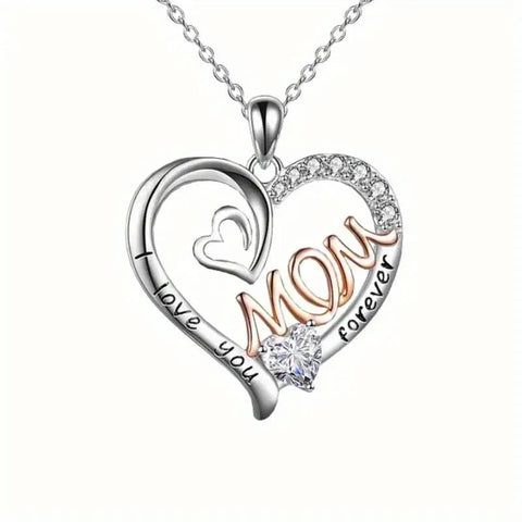 Huitan Mother'S Day Necklace for Mom Luxury Trendy Craved Pendant Necklace Pink Flower Aesthetic Neck Accessories Love Jewelry - Memorialine