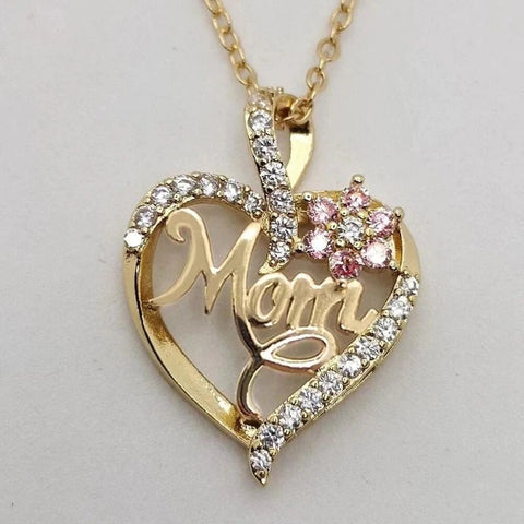 Huitan Mother'S Day Necklace for Mom Luxury Trendy Craved Pendant Necklace Pink Flower Aesthetic Neck Accessories Love Jewelry - Memorialine