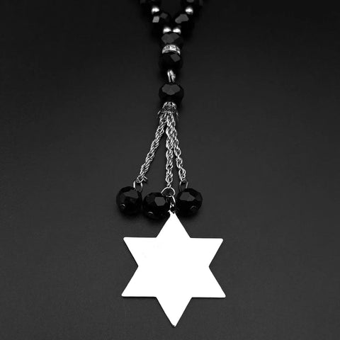 Jewish Hexagram Judaica Symbol Blue Enamel Car Pendant Stainless Steel Star of David Shield 33 Glass Paryer Beads Jewelry Gift - Memorialine