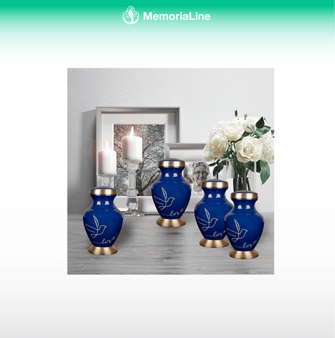 Keepsake Urns for Human Ashes – Set of 4 Mini Dark Blue Cremation Urns - Memorialine