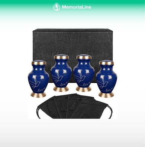 Keepsake Urns for Human Ashes – Set of 4 Mini Dark Blue Cremation Urns - Memorialine