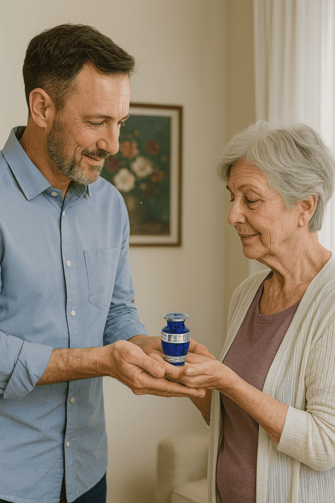 Mini Keepsake Urn - Royal Blue & Silver - Small Memorial Ashes Urn - Memorialine