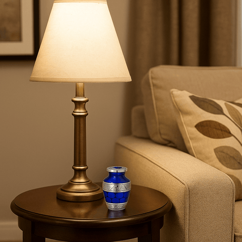 Mini Keepsake Urn - Royal Blue & Silver - Small Memorial Ashes Urn - Memorialine