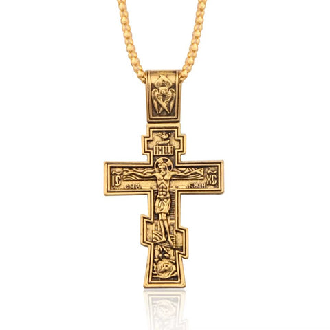 Movie John Wick Jesus Cross Necklace Crucifix Eastern Orthodox Prayer Big Pendant for Men Women Jewelry Accessories Gifts - Memorialine