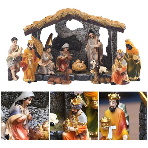 Nativity Manger Set 12 - Pcs Resin Hand - Painted Nativity Figurines Christmas Nativity Figurine Collection Holy Family Religious - Memorialine