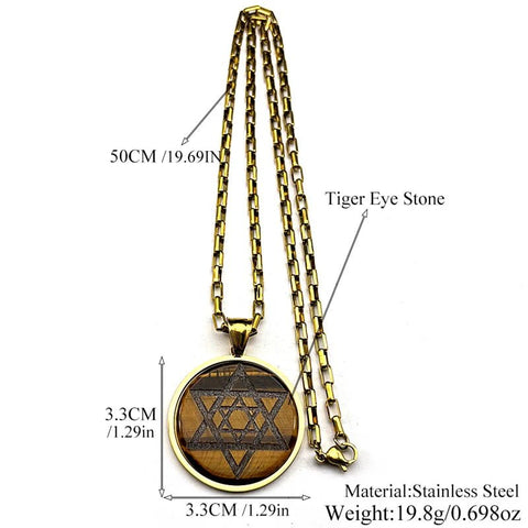 Natural Stones Jewish Hexagram Symbol Pendant Necklace Stainless Steel Gold Color Judaism Star of David Shield Magen Jewelry - Memorialine