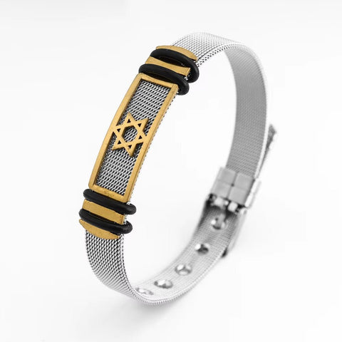 New Simple Metal Six - Pointed Star Men'S Stainless Steel Bracelet Adjustable Men'S Adjustable Length Fashion Bracelet Wholesale - Memorialine