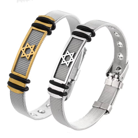 New Simple Metal Six - Pointed Star Men'S Stainless Steel Bracelet Adjustable Men'S Adjustable Length Fashion Bracelet Wholesale - Memorialine