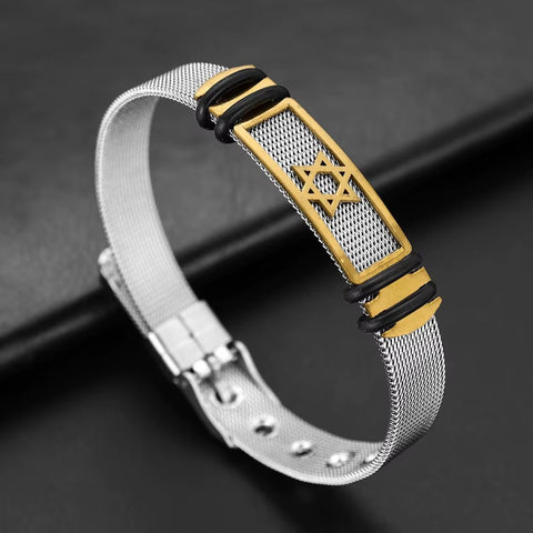New Simple Metal Six - Pointed Star Men'S Stainless Steel Bracelet Adjustable Men'S Adjustable Length Fashion Bracelet Wholesale - Memorialine