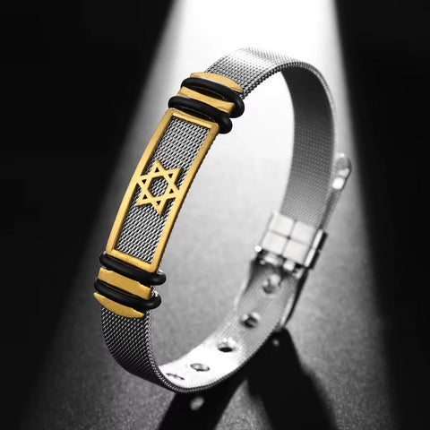 New Simple Metal Six - Pointed Star Men'S Stainless Steel Bracelet Adjustable Men'S Adjustable Length Fashion Bracelet Wholesale - Memorialine