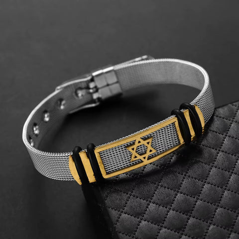 New Simple Metal Six - Pointed Star Men'S Stainless Steel Bracelet Adjustable Men'S Adjustable Length Fashion Bracelet Wholesale - Memorialine