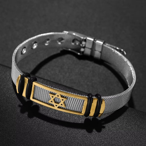 New Simple Metal Six - Pointed Star Men'S Stainless Steel Bracelet Adjustable Men'S Adjustable Length Fashion Bracelet Wholesale - Memorialine
