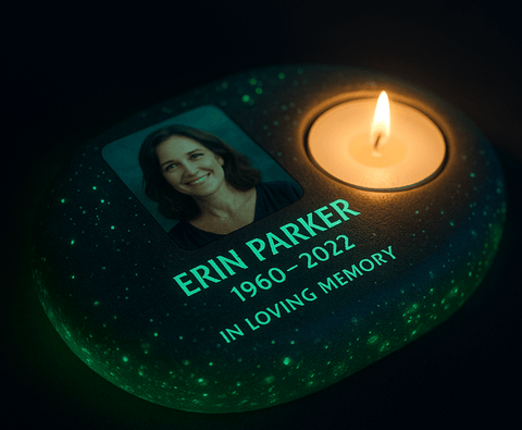 Personalized Memorial Glow Stone Candle Holder - Memorialine