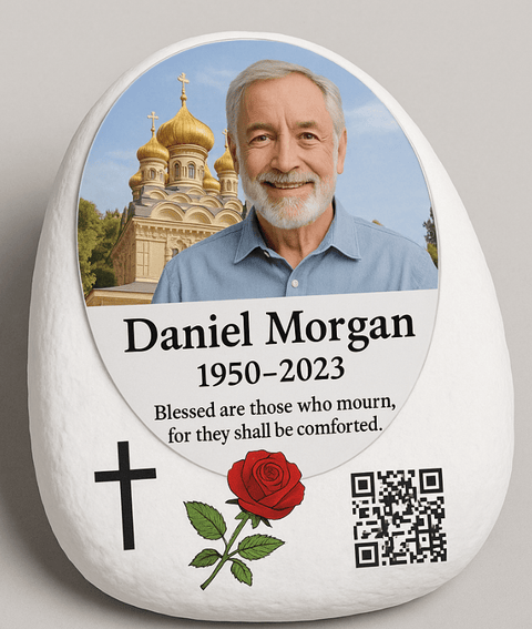 Personalized Memorial Stone with Photo and QR Code - Memorialine