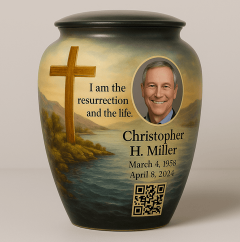 Personalized Memorial Urn with Photo and QR Code - Memorialine