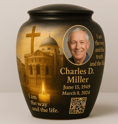 Personalized Memorial Urn with Photo and QR Code Tribute - Memorialine