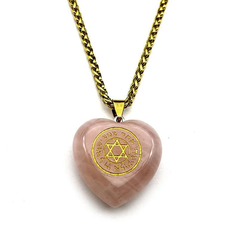 Pink Love Heart Crystal Hebrew Star of David Pendant Necklace for Women Men Stainless Steel Gold Color Jewish Chain Jewelry - Memorialine