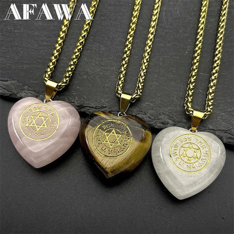 Pink Love Heart Crystal Hebrew Star of David Pendant Necklace for Women Men Stainless Steel Gold Color Jewish Chain Jewelry - Memorialine