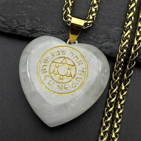 Pink Love Heart Crystal Hebrew Star of David Pendant Necklace for Women Men Stainless Steel Gold Color Jewish Chain Jewelry - Memorialine