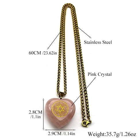 Pink Love Heart Crystal Hebrew Star of David Pendant Necklace for Women Men Stainless Steel Gold Color Jewish Chain Jewelry - Memorialine