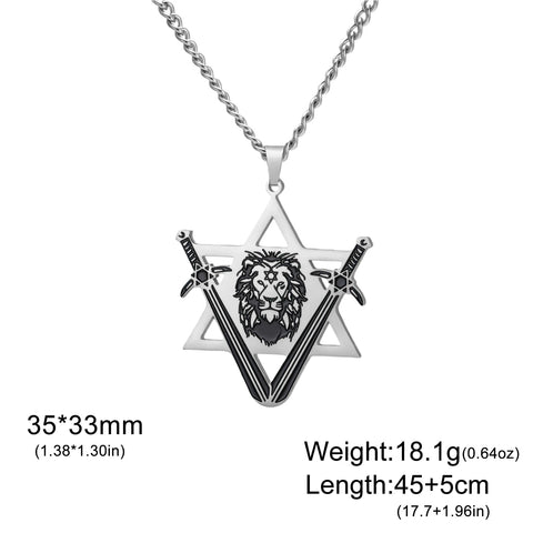 Punk Star of David Lion Head Pendant Necklaces Women Men Stainless Steel Gold Plated Chains Amulet Jewelry Party Couple Gifts - Memorialine