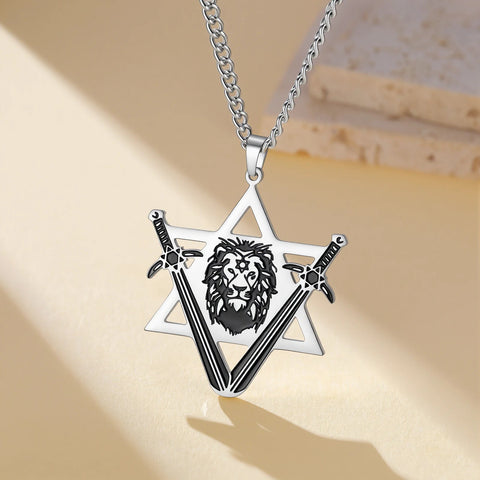 Punk Star of David Lion Head Pendant Necklaces Women Men Stainless Steel Gold Plated Chains Amulet Jewelry Party Couple Gifts - Memorialine