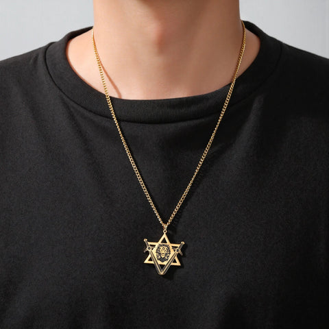 Punk Star of David Lion Head Pendant Necklaces Women Men Stainless Steel Gold Plated Chains Amulet Jewelry Party Couple Gifts - Memorialine
