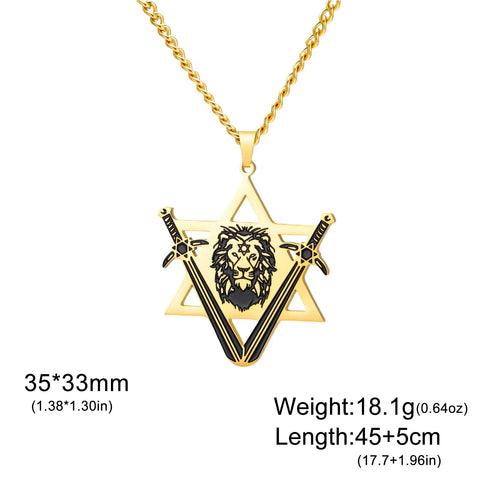 Punk Star of David Lion Head Pendant Necklaces Women Men Stainless Steel Gold Plated Chains Amulet Jewelry Party Couple Gifts - Memorialine