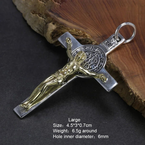 Real 925 Sterling Silver Catholic Cross Pendant Amulet Necklace Jesus Christ Jewelry for Men and Women - Memorialine