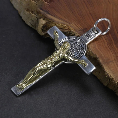 Real 925 Sterling Silver Catholic Cross Pendant Amulet Necklace Jesus Christ Jewelry for Men and Women - Memorialine