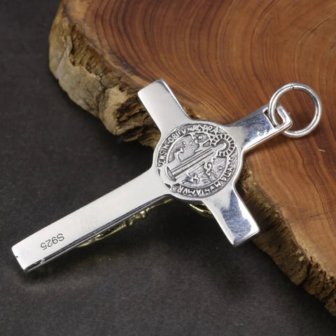 Real 925 Sterling Silver Catholic Cross Pendant Amulet Necklace Jesus Christ Jewelry for Men and Women - Memorialine