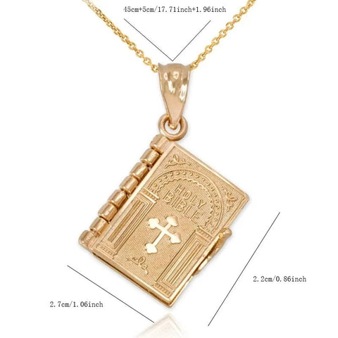 Religion Women Necklace Gold Color Openable Holy Bible Book Pendant Necklaces Christian Judaism Catholicism Orthodox Jewelry - Memorialine