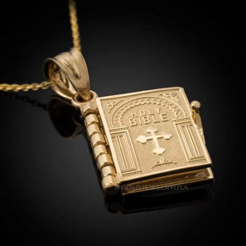Religion Women Necklace Gold Color Openable Holy Bible Book Pendant Necklaces Christian Judaism Catholicism Orthodox Jewelry - Memorialine