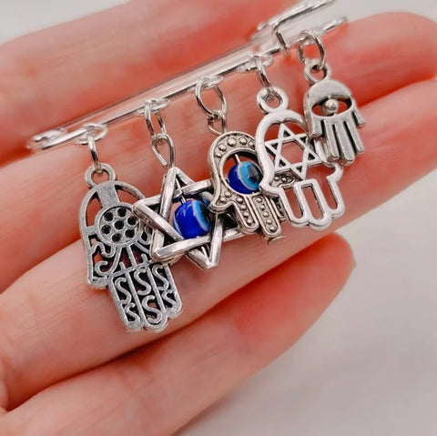 Retro Fashion Greek Eye Fatima Hand Pin Brooch Turkish Evil Blue Eye Women Men Suits Dress Pin Brooch Decor Jewelry - Memorialine