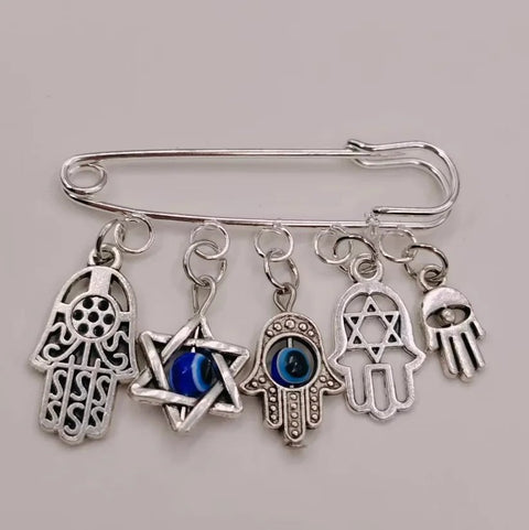 Retro Fashion Greek Eye Fatima Hand Pin Brooch Turkish Evil Blue Eye Women Men Suits Dress Pin Brooch Decor Jewelry - Memorialine